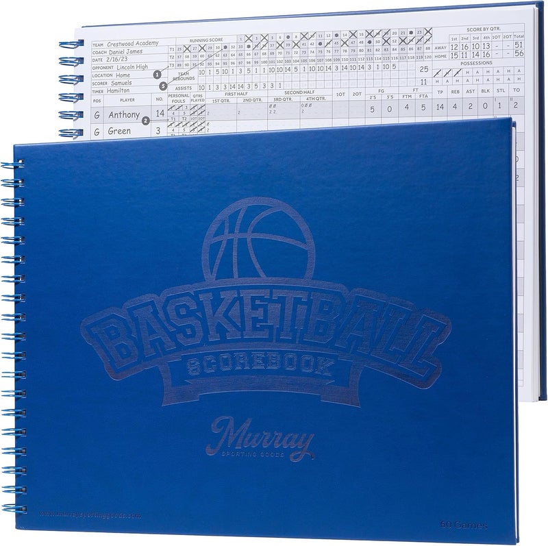 Murray Sporting Goods Premium Basketball Scorebook - 60 Games Score Book Side by Side Stat Keeping Book - Image 1